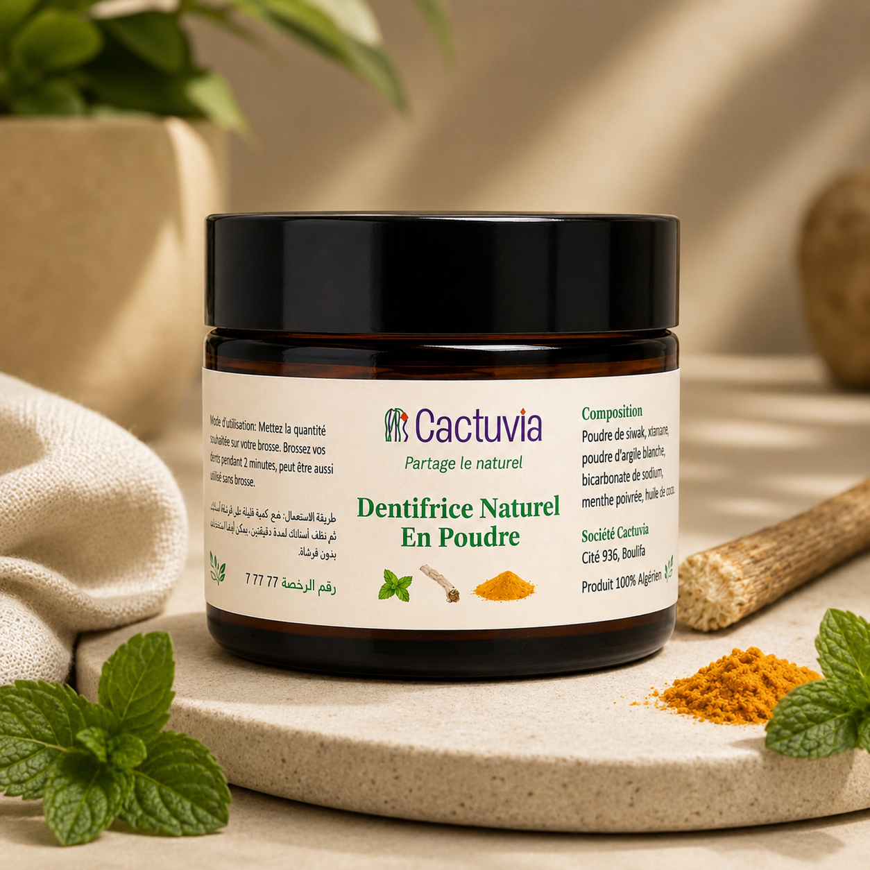 Dentifrice en Poudre 100% Naturel & BIO - Aux Trois Plantes - Cactuvia – Image 3