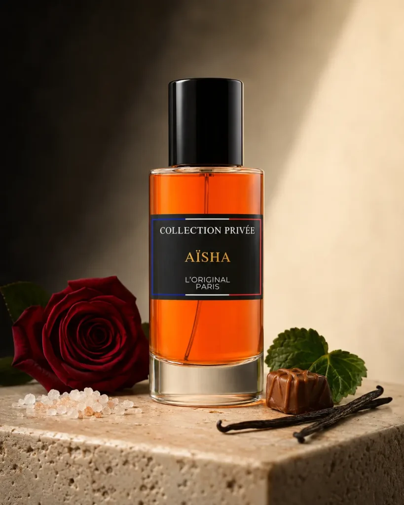 Univers olfactif d'Aisha Collection Privée L'Original aux accents de rose, de vanille et d'ambre