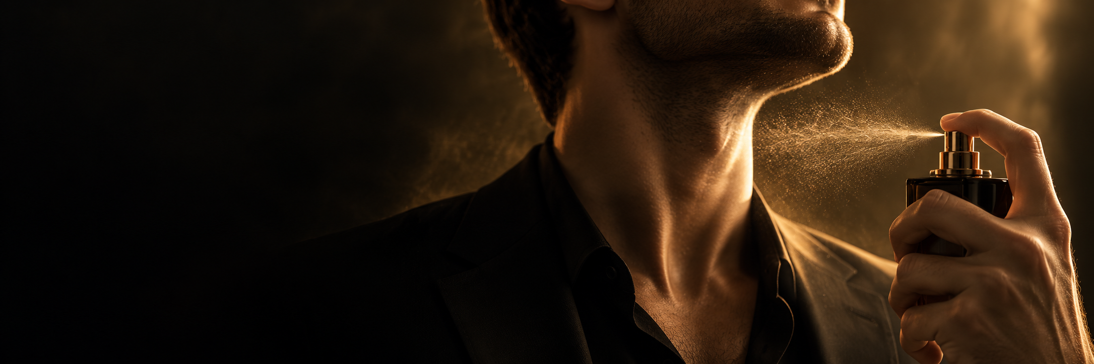 Un homme vaporise du parfum sur son cou